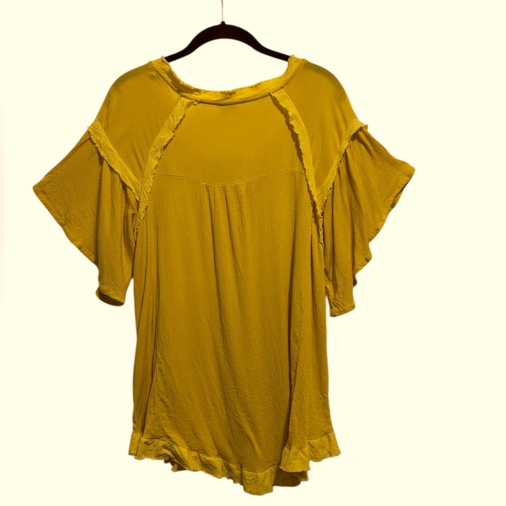Umgee Yellow Blouse with Ruffle Sleeves - Picture 2 of 4